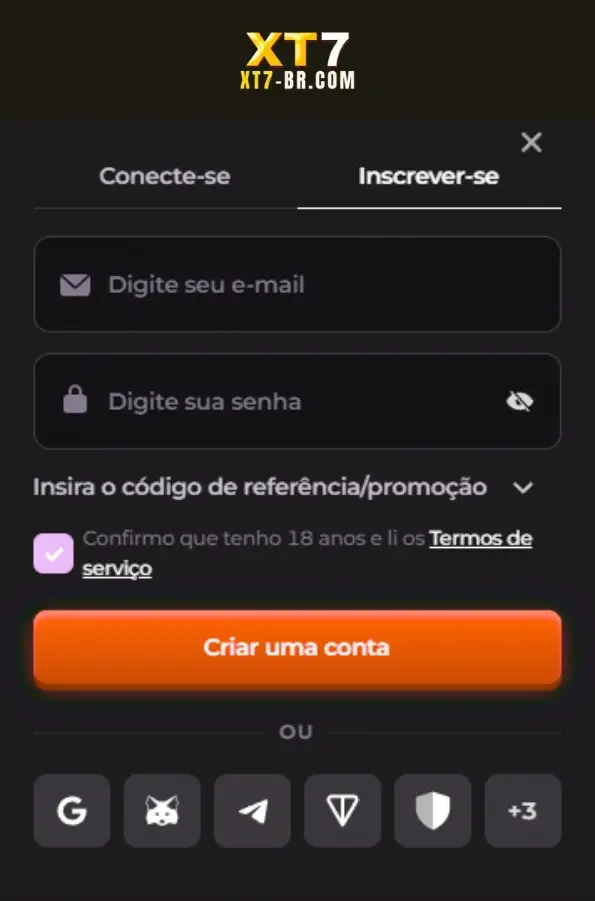 Cadastro XT7 rápido e seguro para novos jogadores